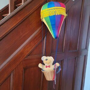 Vintage Dakin Plush Teddy Bear Basket Hanging Hot Air Balloon Nursery Decor